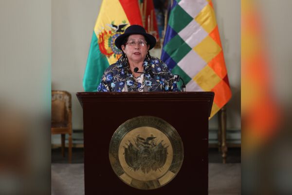 La ministra de Relaciones Exteriores de Bolivia, Celinda Sosa Lunda, habla en una rueda de prensa, en La Paz, Bolivia. Sosa informó que 19 misiones de observación, 14 extranjeras y cinco nacionales, acompañarán las elecciones del domingo que servirán para elegir al presidente, vicepresidente y parlamentarios por los próximos cinco años. (Foto EFE/ Luis Gandarillas)