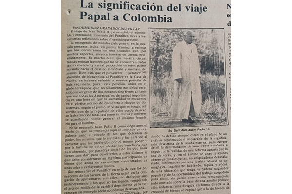 Así referenció EL INFORMADOR, la llegada del papa Juan Pablo II a Colombia, quien posteriormente se trasladó a Armero Así referenció EL INFORMADOR, la llegada del papa Juan Pablo II a Colombia, quien posteriormente se trasladó a Armero