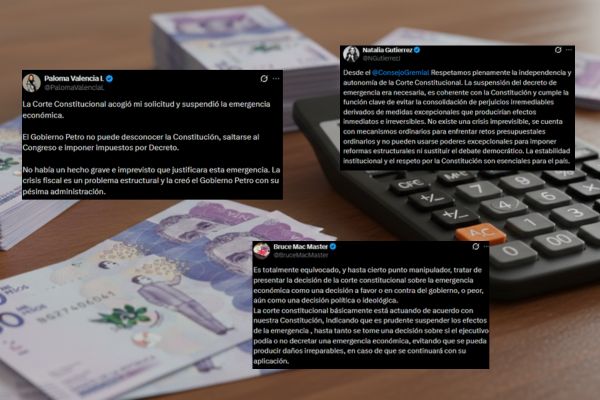 Declaraciones a favor de la suspensión del decreto de Emergencia Económica. Foto capturas red social X y Foto generada con IA.